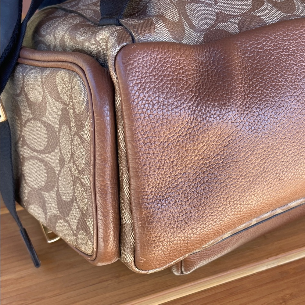 Coach Signature Tan and Brown Leather & Canvas & Leather Backpack - Picture 9 of 13